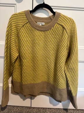 Moon River Yellow and Taupe Herringbone Crewneck Sweater